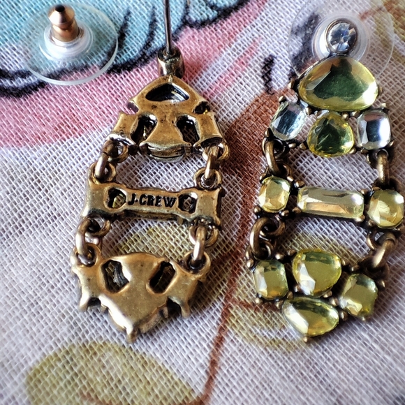 J. Crew Citrine Color Stones With Clear Rhinestones Signed Pierced Earrings EUC - Picture 8 of 8